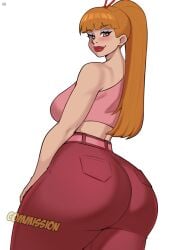 1girls 2d 2d_(artwork) aged_up ass big_ass big_breasts blossom_(powerpuff_girls) cartoon_network clothed clothed_female commission curvaceous curvy curvy_figure digital_media_(artwork) female female_only hourglass_figure huge_ass huge_breasts jakuson_z jeans large_ass large_breasts light-skinned_female light_skin looking_at_viewer looking_back makeup ponytail powerpuff_girls rear_view solo thick_thighs tied_hair watermark white_background