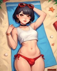 1futa absurd_res absurd_resolution absurdres ai_assisted ai_generated armpits beach beach_towel black_hair bulge bulge_through_clothing choker cock_bulge collar crop_top cute dickgirl earrings evie_(fortnite) eyelashes eyeliner fit fit_female fit_futanari flaccid flaccid_penis fortnite futa_bulge futa_only futa_sans_pussy futanari glasses hand_behind_head high_resolution highres huge_cock laying_down laying_on_back looking_at_viewer makeup midriff pale-skinned_female pale-skinned_futanari pale_skin penis_bulge petite petite_body petite_breasts petite_female petite_futanari short_hair skinny small_breasts solo sunglasses sunglasses_on_head tank_top thecoomjurer