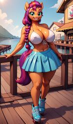 ai_generated big_breasts my_little_pony roller_skates sunny_starscout_(mlp) tagme thick_thighs