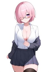 ai_generated breasts cleavage fate/grand_order fate_(series) female female_only glasses gorenramu_(kurodaruma) huge_breasts large_breasts mash_kyrielight mashu pink_hair school_uniform shielder_(fate) shielder_(fate/grand_order) skirt solo thigh_highs thighhighs type-moon