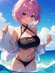 ai_generated belly belly_button bikini bikini_bottom bikini_top cleavage cleavage_cutout collarbone fate_(series) female mash_kyrielight mashu midriff pink_hair shielder_(fate) shielder_(fate/grand_order) slow_poetry solo type-moon