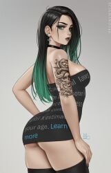 april_(sciamano240) black_hair black_lips black_lipstick choker cocktail_dress dress female funny goth goth_girl green_eyes oc original_character sciamano240 tattoo thigh_highs twitter
