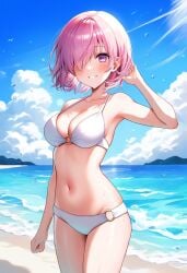 1girls ai_generated artist_request breasts cleavage fate_(series) female female_focus female_only mash_kyrielight mashu pink_hair purple_eyes shielder_(fate) shielder_(fate/grand_order) short_hair solo type-moon white_bikini