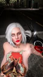 3d ass big_breasts bike blue_eyes breasts choker fake_eye flossie_grey grand_theft_auto_online grand_theft_auto_v legs naked naked_female nipples nopixel nude nude_female nullinvoid public public_nudity pussy ring spiked_bracelet tattoo tattoo_on_arm tattoo_on_back tattoo_on_belly tattoo_on_chest tattoo_on_legs tattooed_arm tattoos thighs vagina white_eyes white_hair