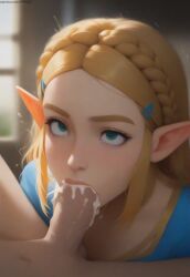 ahe_gao ai_generated aqua_eyes blonde_hair braided_hair clothed clothed_female_nude_male clothing cum cum_in_mouth elf elf_ears elf_female fellatio hairpin indoors long_hair nai_diffusion oral oral_creampie penis penis_in_mouth pointy_ears princess_zelda pujopg sidelocks the_legend_of_zelda the_legend_of_zelda:_breath_of_the_wild zelda_(breath_of_the_wild)