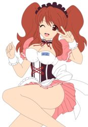 1girls asahina_mikuru breasts brown_eyes brown_hair busakumas busty clothing female highres large_breasts legs long_hair maid panties photoshop short_dress smile suzumiya_haruhi_no_yuuutsu thighs tied_hair twintails upskirt vector_trace waitress wink