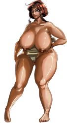 1girls barefoot beauty_mark big_breasts bindi breasts dark-skinned_female dark_skin earrings female female_sumo huge_breasts indian indian_female lord_hamilton mawashi nipples original_character solo sumo topless