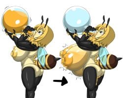 antennae anthro arthropod arthropod_abdomen bee bee_(minecraft) bee_girl bee_wings breast_expansion dr.bug drinking dripping inflation lactating lactating_honey minecraft monster_girl stinger tagme