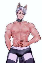 1boy c27h30o5s grey_hair jojo's_bizarre_adventure male male_only muscular_male risotto_nero scars_on_body shirtless shirtless_(male) shirtless_male solo vento_aureo