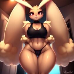 ai_generated anthro bra breasts curvy female female_only frosting.ai furry hands_behind_back looking_at_viewer lopunny panties pokemon pokemon_(species) seductive sports_bra standing tagme thesadman_ thick_ass thick_thighs wide_hips