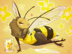 1girls ahiru8 antennae anthro bee brown_eyes female female_only furry half-closed_eyes honey insect on_side solo wings