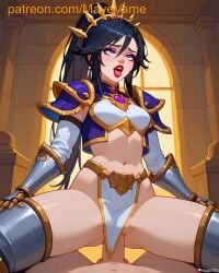 ahe_gao ahegao_face ai_generated armor black_hair blizzard_entertainment cowgirl_position diablo li-ming lipstick loincloth open_mouth pelvic_curtain purple_eyes red_lipstick riding rolling_eyes sex sex_under_clothes sex_under_dress sex_under_loincloth sex_under_skirt vaginal_penetration vaginal_sex