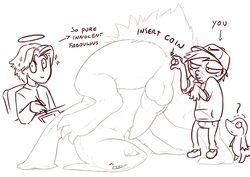anal anal_sex anthro anus artist balls baseball_cap black_and_white digitigrade dreiker english_text furry gay halo hat hoodie human humor knot male male_only monochrome penetration penis pokemon pokemon_(species) sketch solo sparkles straight_hair text typhlosion upside-down