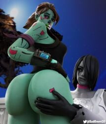 3d 3d_(artwork) ass badomen big_ass big_butt blender fortnite ghoul_trooper looking_back willow_(fortnite) zombie zombie_girl