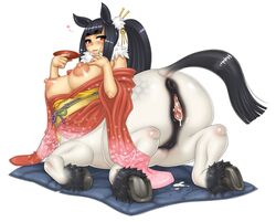 animal_genitalia_on_humanoid anus blush breasts centaur cum equine female horse_anus_on_humanoid horse_pussy_on_humanoid namu_gunsou nipples pussy solo spread_pussy spreading taur