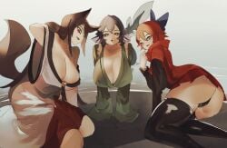 big_breasts breasts cleavage dullahan female huge_ass huge_breasts kagerou_imaizumi large_breasts mermaid multiple_girls naufaldreamer panties sekibanki thick_thighs thighhighs touhou wakasagihime wide_hips wolf_girl