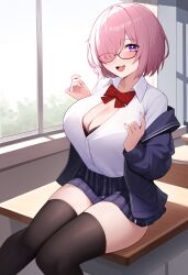 ai_generated breasts cleavage fate/grand_order fate_(series) female female_only glasses gorenramu_(kurodaruma) huge_breasts large_breasts mash_kyrielight mashu school_uniform shielder_(fate) shielder_(fate/grand_order) skirt solo thigh_highs thighhighs type-moon