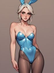 ai_generated breasts bunny_ears bunny_girl bunnysuit ciri female green_eyes light-skinned_female looking_at_viewer solo the_witcher_(series) the_witcher_3:_wild_hunt white_hair ximiral