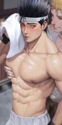 2boys abs bitaro blush dilf gay gay_domination imminent_sex male male_only pecs steam sweat sweatdrop sweating sweaty yaoi