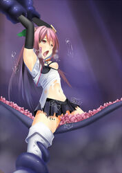 arms_up female meten pink_hair rape red_eyes solo tentacle torn_clothes torture vaginal_penetration