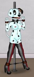 anthro ball_gag bondage bound breasts canine collar dalmatian dots female follwilliar furry gag high_heeled_boots pussy spreader_bar