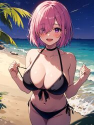 ai_generated bikini black_bikini breasts cleavage female female_focus female_only mash_kyrielight mashu pink_hair shielder_(fate) shielder_(fate/grand_order) slow_poetry solo thighs type-moon