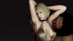 1boy 1girls 3d animated armpit_fetish armpits arms_up ashley_graham ashley_graham_(ella_freya) blonde_hair busty choker cleavage danel dark-skinned_male female female_focus male resident_evil tagme