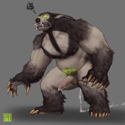 anthro balls bear claws fangs genitals hi_res male mamau_(mamaubear) mamaubear mammal mind_control muscular muscular_anthro muscular_male nipples penis pregnant pregnant_male solo sun_bear teeth ursine vein veiny_penis