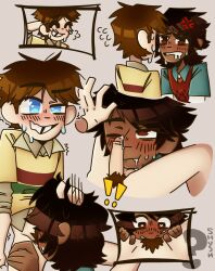 !! 2boys black_hair blowjob blue_eyes blush bottomless_male brown_eyes brown_hair cody_(tdi) cum_in_mouth dark-skinned_male dark_skin drooling gay gay_blowjob gay_oral gay_sex hand_on_head hand_on_head_blowjob hands_on_thighs heart-shaped_pupils interracial light-skinned_male light_skin male male_only noah_(tdi) oral oral_sex partially_clothed penis_on_face pubic_hair shushurhere sweat tooth_gap total_drama_island twitch_lines