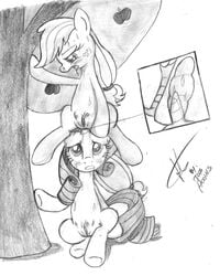 2013 anal applejack_(mlp) blush crotchboobs equine female freckles friendship_is_magic hair horn horse jcoshooves long_hair my_little_pony outside pony pussy rarity_(mlp) sitting small_crotchboobs sweat tree unicorn yuri