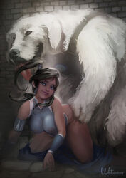 1boy 1girls avatar_legends brown_skin canine clothing dark-skinned_female dark_skin female interspecies korra large_breasts male male/female naga_(avatar) polar_bear_dog see-through see-through_clothing the_avatar the_legend_of_korra water_tribe wetwetart zoophilia