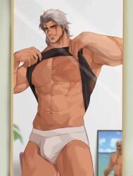 1boy abs bara beard biceps bulge daddy lixiao6342 male male_only manly mature_male muscular_male pecs underwear