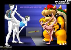 2boys 2girls black_hair blonde_hair blue_eyes bowser breasts breasts_out crown dankwart earrings edit female fingering from_behind human leg_up long_hair male mario_(series) multiple_boys multiple_girls nintendo nipples no_panties nude open_mouth penis ponytail princess_peach pubic_hair pussy sex straight tank_top tied_hair vaginal_insertion vaginal_penetration white_skin wii_fit wii_fit_trainer