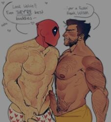 2boys bara deadpool deadpool_&_wolverine_(2024) evil_txddy frottage logan_(x-men) male_focus male_only marvel marvel_comics mask penis undressing wade_wilson wolverine_(x-men) yaoi