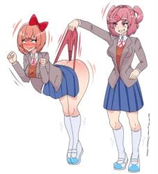 doki_doki_literature_club female natsuki_(doki_doki_literature_club) rirnn sayori_(doki_doki_literature_club) wedgie