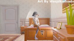 anthro anthro_only beanie bed breasts calico_cat earrings feet feet_up female female_only goth goth_girl malakisuglypotato_(artlist) meow_skulls_(fortnite) smile smile_at_viewer smiley_face vagina yellow_eyes