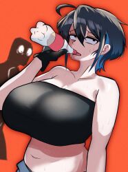 30th_video_rentals alternate_breast_size big_breasts bikini black_hair blue_strand_of_hair blue_streak bottle breasts breasts_bigger_than_head cleavage color curvy drink drinking female female_focus heat holding huge_breasts hyper hyper_breasts indie_virtual_youtuber kataochi_chuuko kataoti_30 large_breasts looking_at_viewer nakako_kataochi plump posing short_hair simple_background solo solo_female standing sweat sweatdrop sweaty sweaty_body top_heavy virtual_youtuber vtuber wide_hips