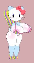 bottomless half-closed_eyes hands_behind_head hello_kitty hello_kitty_(character) hello_kitty_(series) kitty_white looking_at_viewer nipple_bulge purple_eyeshadow pussy pussy_lips sanrio savagensfw slutty_outfit