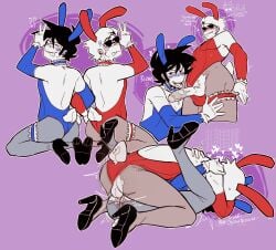 2boys black_hair black_hair_male blonde_hair blonde_hair_male bunny_ears bunny_suit bunnysuit color colored crossdressing dave_strider full_color garter gay glasses headgear headwear heels high_heels homestuck john_egbert male male_focus male_only pantyhose partially_clothed partially_clothed_male playboy_bunny shades short_hair short_hair_male sunglasses tight_clothes tight_clothing tights tongue_out torn_pantyhose tyrannicalthot_ yaoi