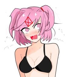 1girls bare_shoulders breasts doki_doki_literature_club natsuki_(doki_doki_literature_club) pink_eyes pink_hair roriraburiii_(pixiv_user_id_58301291)