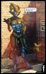 abs anthro balls black_body black_fur blue_body blue_fur dnp101 domestic_cat felid feline felis fur generation_4_pokemon genitals hi_res luxray male mammal muscular nintendo nude penis pokemon pokemon_(species) solo tail