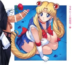 1boy big_breasts bishoujo_senshi_sailor_moon canon_couple censored clothing erect_penis erection female huge_breasts large_breasts mamoru_chiba mogudan nipples nipples_visible_through_clothing partial_male penis penis_awe sailor_moon sailor_moon_redraw_challenge skirt solo solo_female solo_focus torn_clothes translation_request tuxedo_mask usagi_tsukino