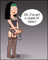 ai_generated american_dad bryan3 garter_belt hand_cuffs hayley_smith stockings strap-on