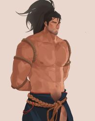 1boy abs bara biceps clothing league_of_legends lixiao6342 male male_nipples male_only manly muscular_male nipples pecs riot_games scar yasuo