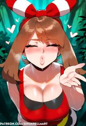 1girls ai_generated ass big_ass big_breasts big_butt big_lips bimbo_lips blowing_kiss breasts closed_eyes huge_breasts large_ass large_breasts may_(pokemon) may_(pokemon_oras) pokemon pokemon_oras sinderellaart