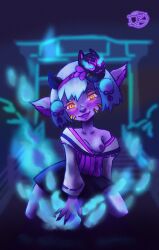 blush colored_skin female female female_only league_of_legends looking_at_viewer midget nipple_slip pointy_ears purple_skin small_breasts solo spirit_blossom_series spirit_blossom_tristana tagme tristana yordle