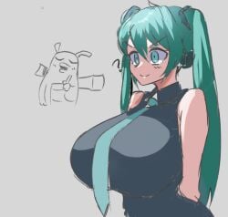 1girls alternate_breast_size big_breasts blue_eyes blue_hair breast_expansion breast_focus breasts chest clothed clothed_female clothes clothing color color_background doodle expansion fanart female female_focus fully_clothed fully_clothed_female gray_background hatsune_miku huge_boobs huge_breasts idol kataoti_30 large_boobs large_breasts light-skinned_female light_skin long_hair necktie pale-skinned_female reast_expansion simple_background sketch top_heavy twintails vocaloid