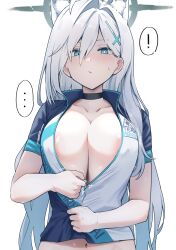 ! abydos_high_school_student alternate_costume areola_slip blue_archive costume_switch huge_breasts shiroko_(cycling)_(blue_archive) shiroko_(terror)_(blue_archive) spoken_ellipsis undersized_clothes zipper