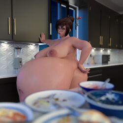 1girls 3d asian asian_female bbw belly belly_stuffing big_belly big_breasts bloated bloated_belly breasts brown_hair empty_plates fat female female_only food glasses hand_on_hip huge_belly hyper hyper_belly hyper_pregnancy kitchen mei_(overwatch) nipples overeating overwatch overweight overweight_female plate plates solo solo_female stuffed_belly stuffing thick_thighs wobblinggut