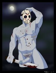 armpit armpit_hair balls bara body_hair boner erection friday_the_13th hockey_mask jason_voorhees machete male male_only mask muscles muscular nude penis solo solo_male terratauren